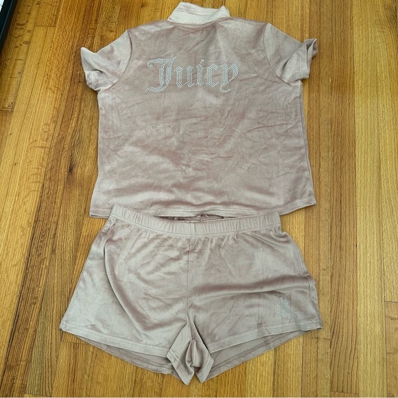 JUICY COUTURE Sleepwear Two Velour PJ Set Top Shorts Rhinestone L (o) - Picture 5 of 14